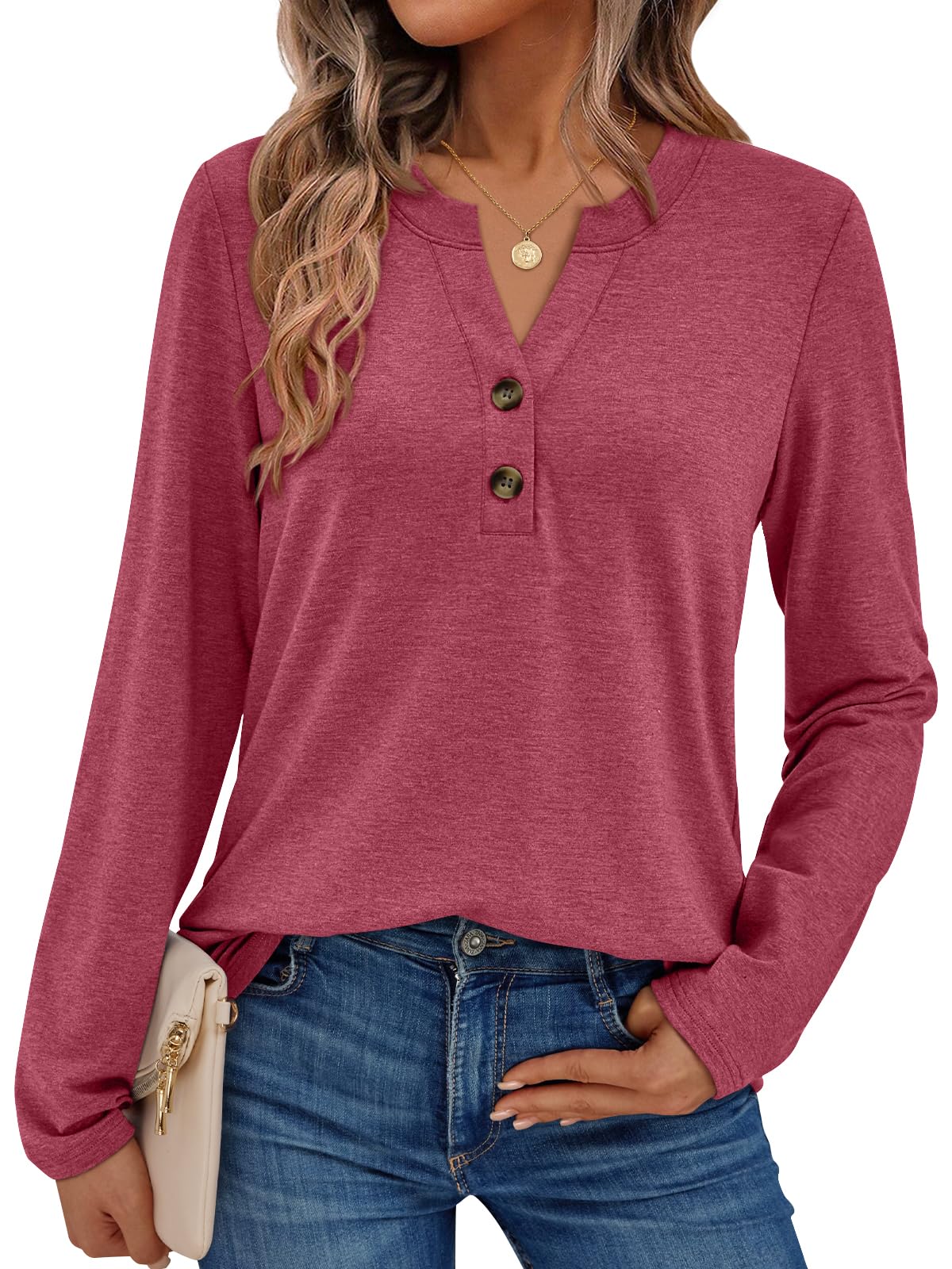 AUTOMET Women’s Long Sleeve V-Neck Henley Top