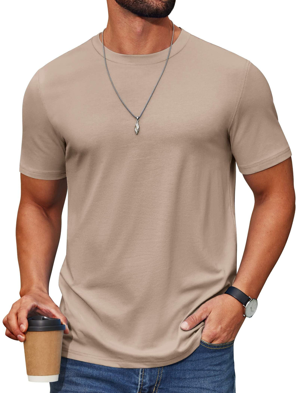 COOFANDY Men’s Cotton-Blend Short Sleeve Crewneck Tee