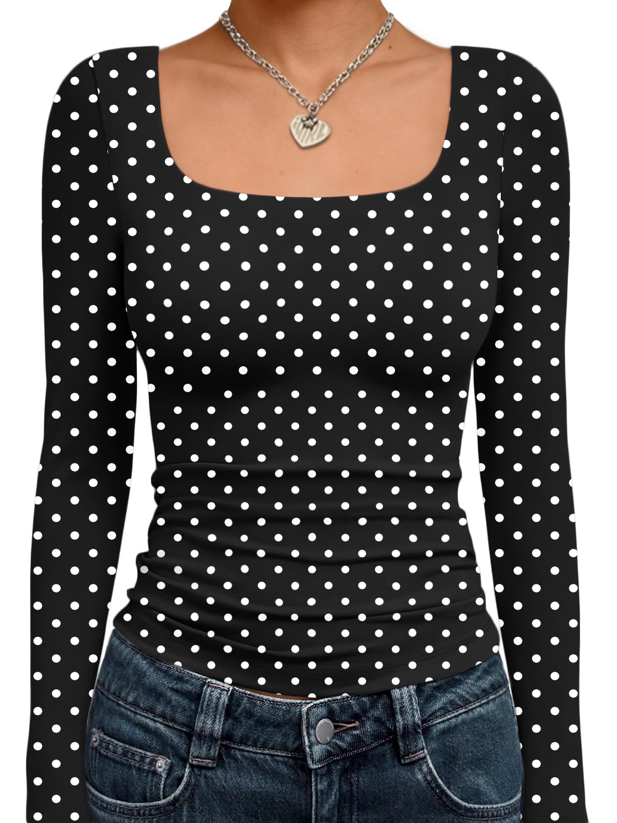 Trendy Queen Women’s Double-Lined Square Neck Long Sleeve Top