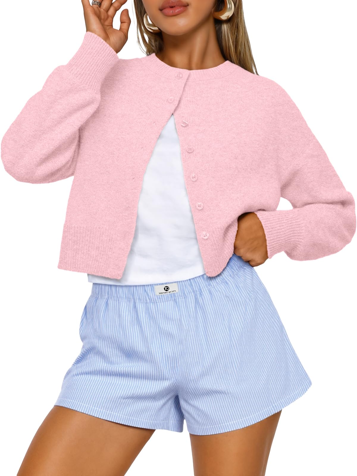 Trendy Queen Women’s Relaxed Cropped Knit Cardigan