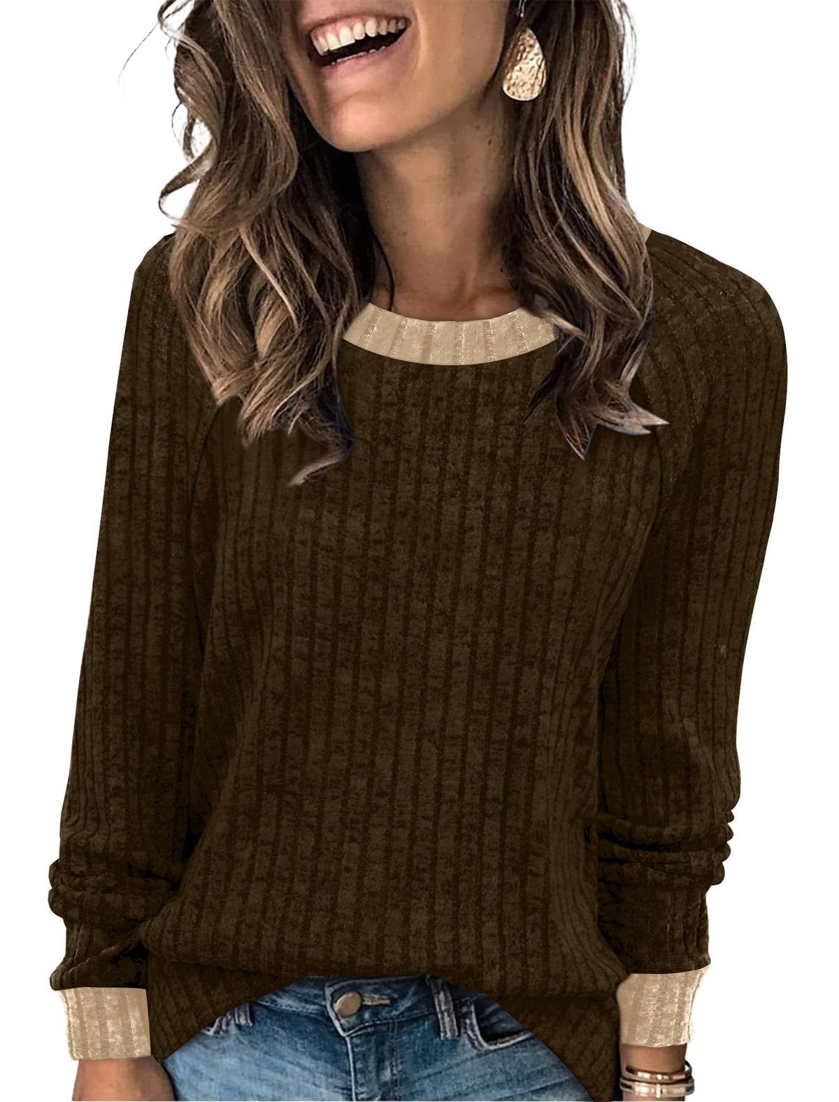 WIHOLL Women’s Color-Block Long Sleeve Top