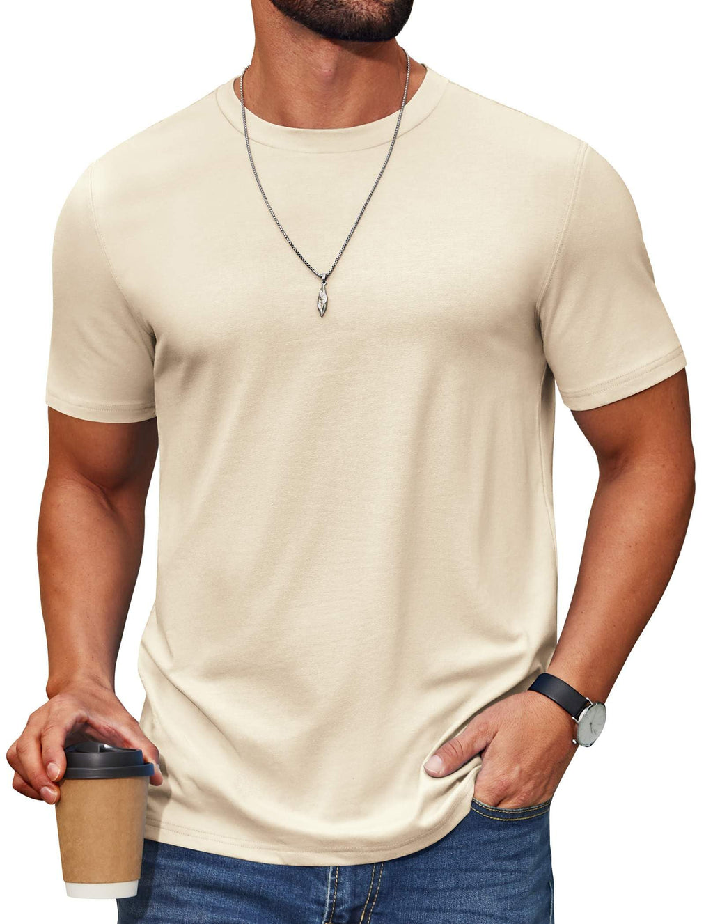 COOFANDY Men’s Cotton-Blend Short Sleeve Crewneck Tee