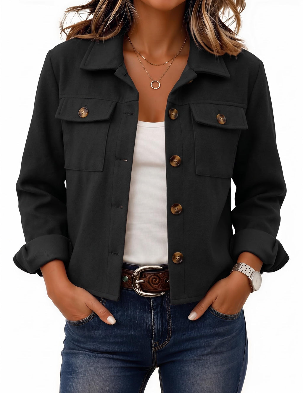 Zeagoo Women’s Cropped Plaid Flannel Shacket