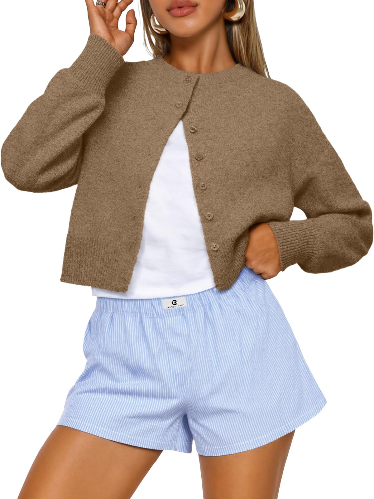 Trendy Queen Women’s Relaxed Cropped Knit Cardigan