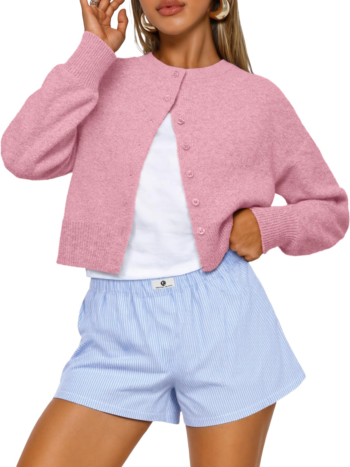 Trendy Queen Women’s Relaxed Cropped Knit Cardigan