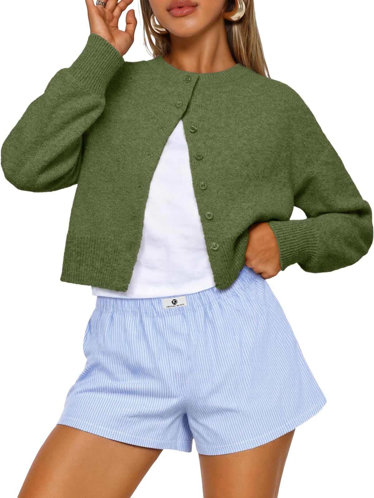 Trendy Queen Women’s Relaxed Cropped Knit Cardigan