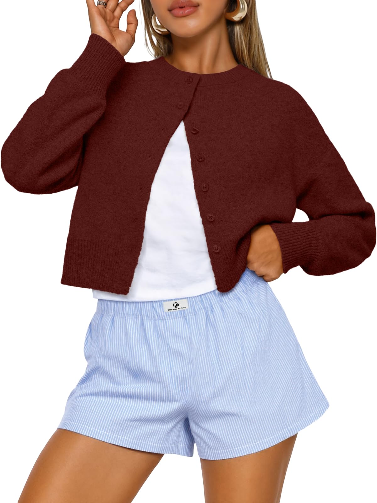 Trendy Queen Women’s Relaxed Cropped Knit Cardigan