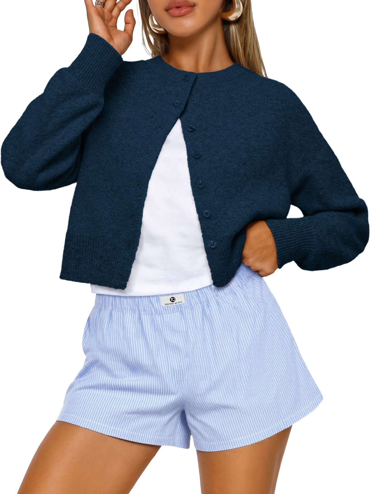 Trendy Queen Women’s Relaxed Cropped Knit Cardigan