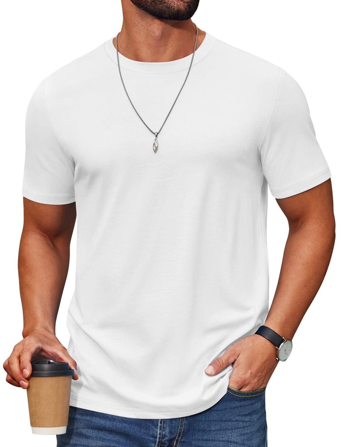 COOFANDY Men’s Cotton-Blend Short Sleeve Crewneck Tee