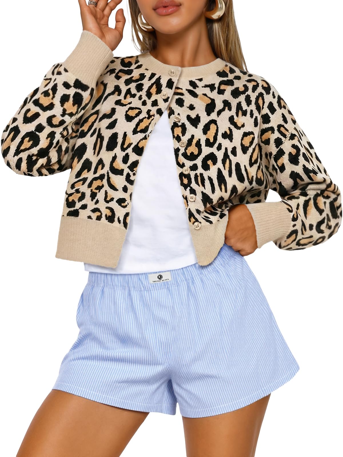 Trendy Queen Women’s Relaxed Cropped Knit Cardigan