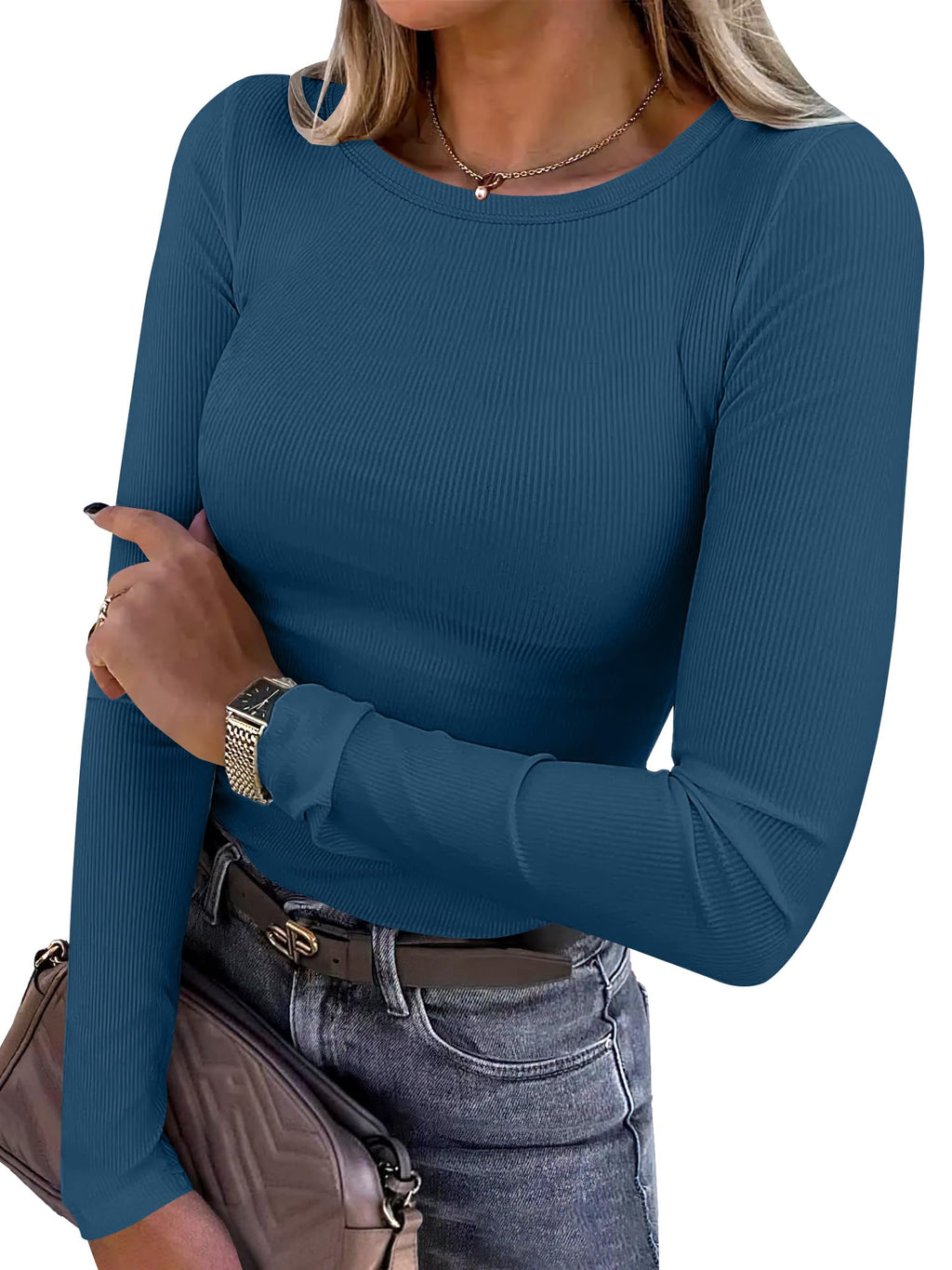 ANRABESS Women’s Ribbed Long Sleeve Crewneck Top