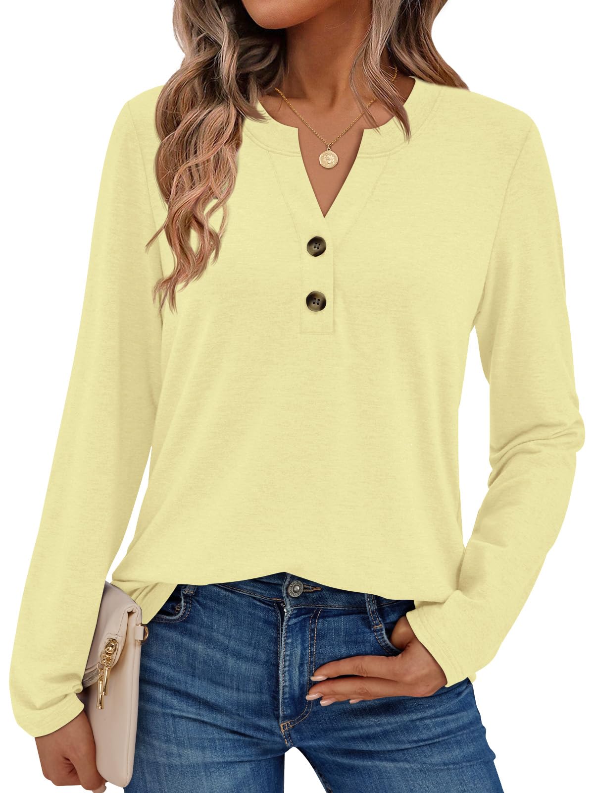 AUTOMET Women’s Long Sleeve V-Neck Henley Top