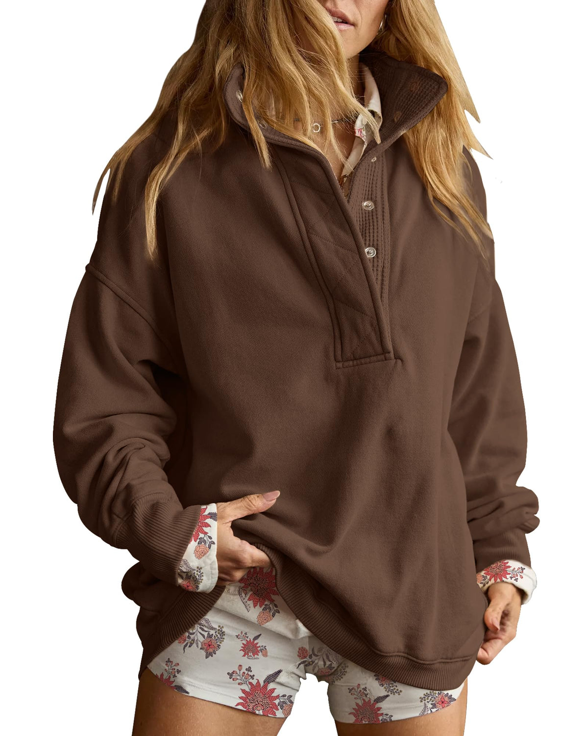 Gacaky Women’s Oversized Snap-Neck Sweatshirt