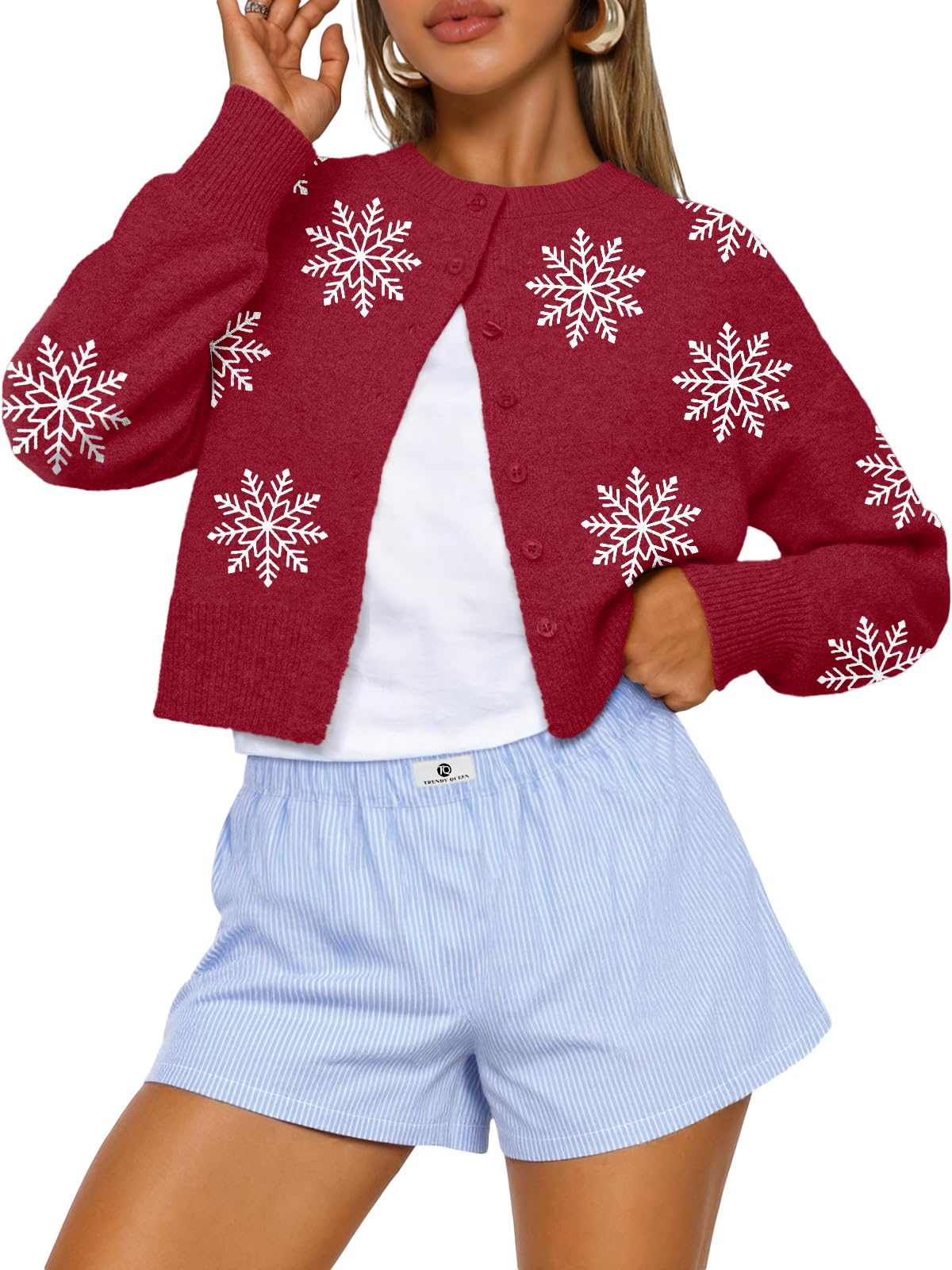 Trendy Queen Women’s Relaxed Cropped Knit Cardigan
