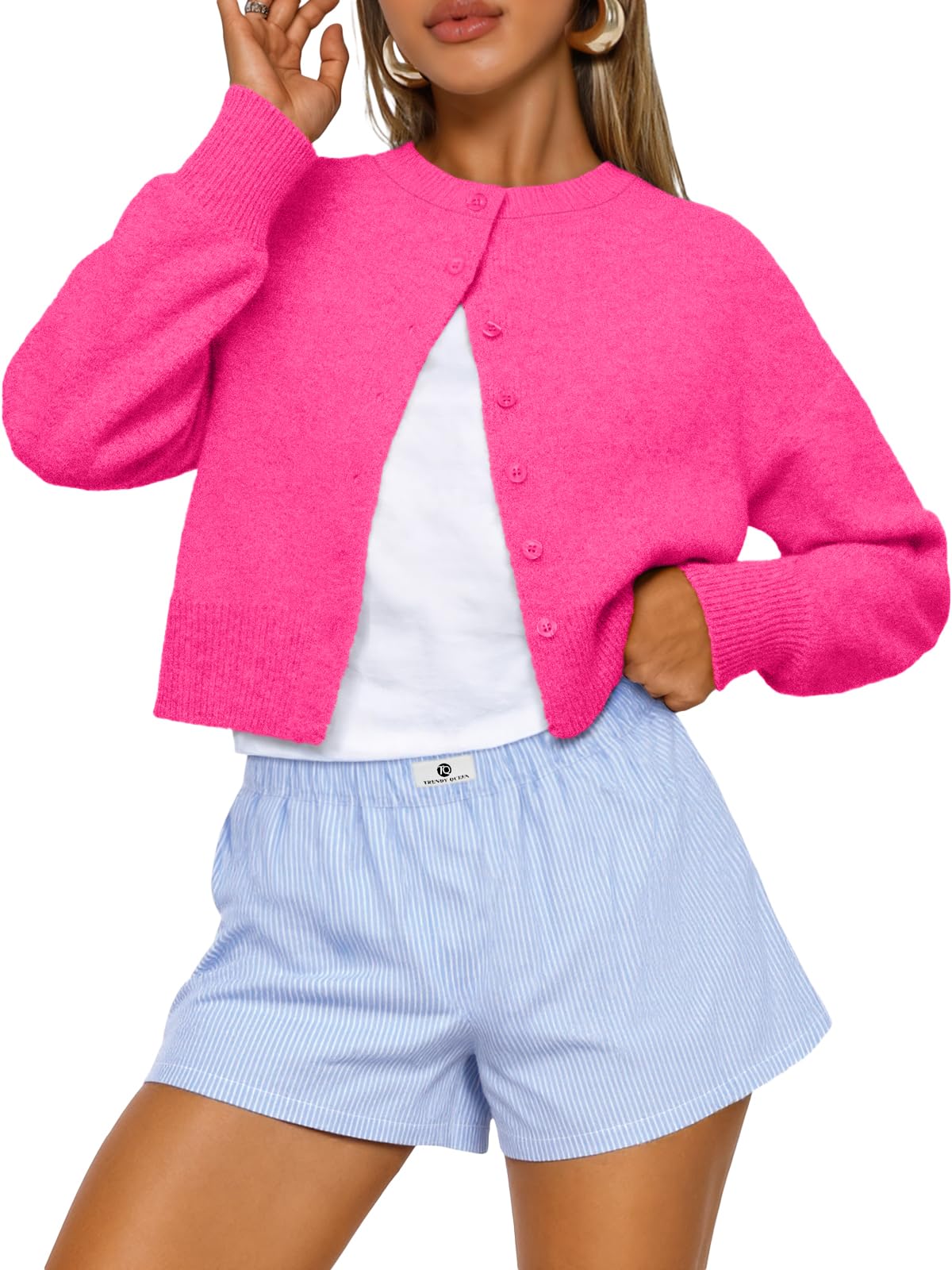 Trendy Queen Women’s Relaxed Cropped Knit Cardigan