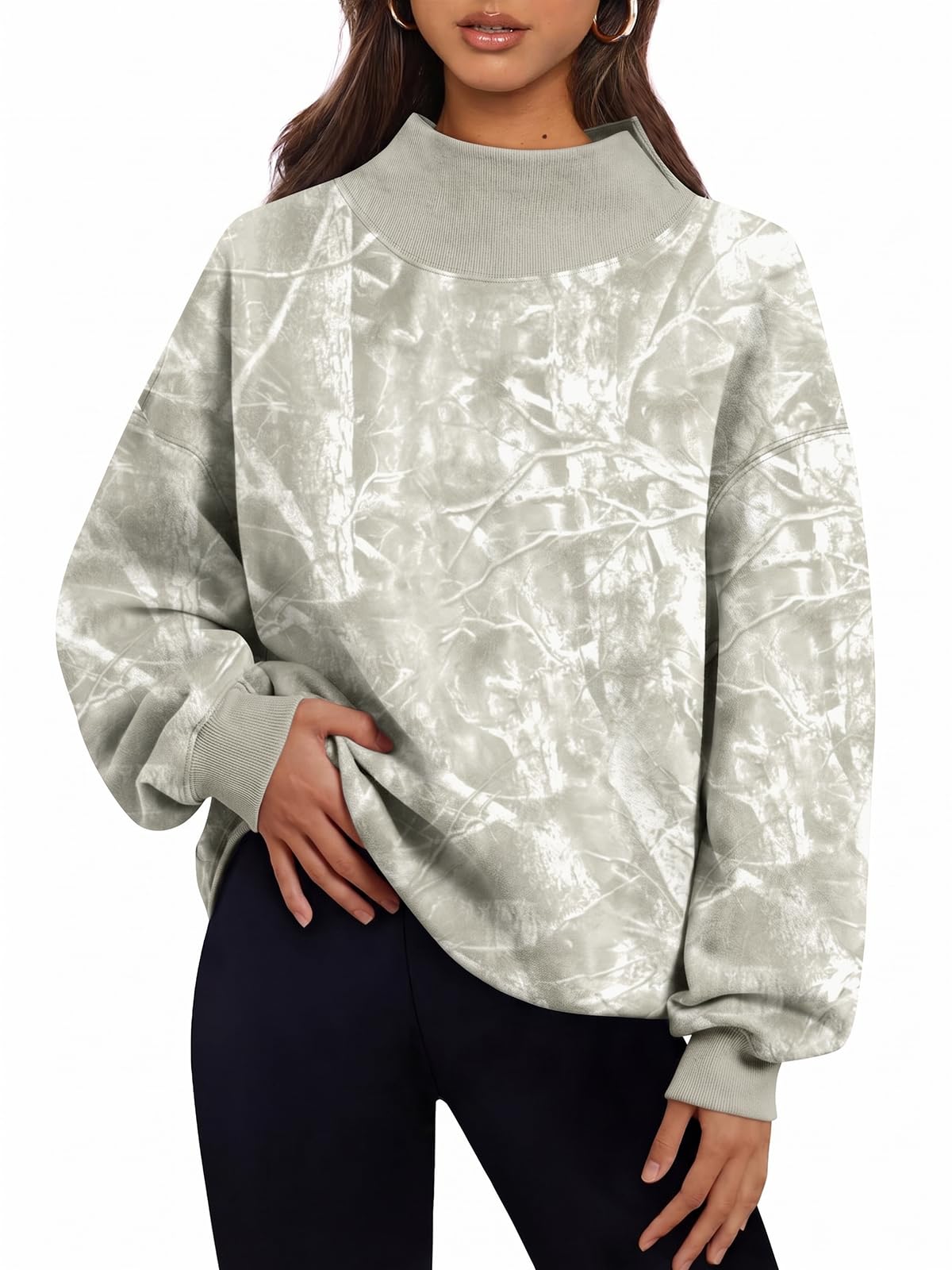 Trendy Queen Women’s Oversized Mock Neck Sweatshirt