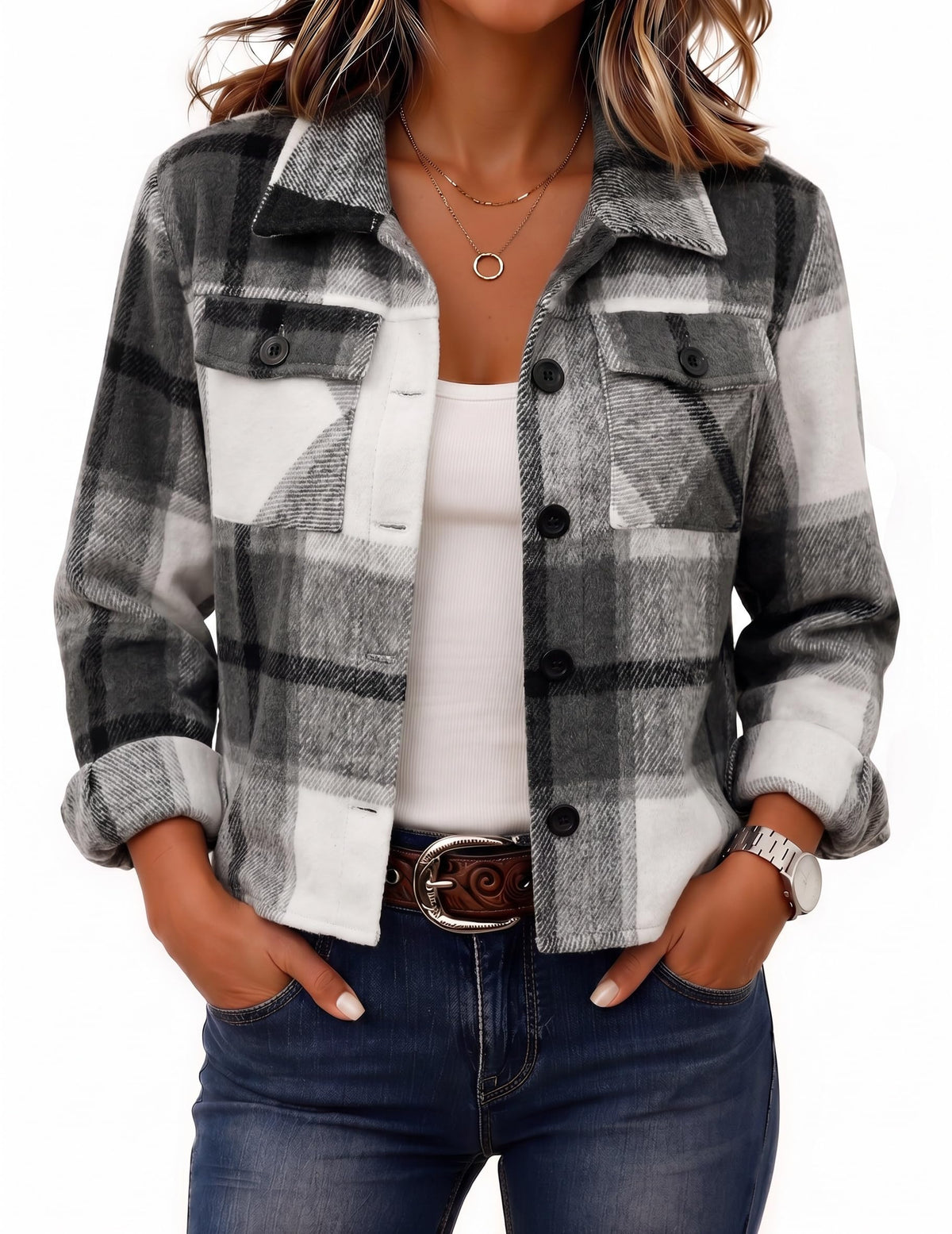 Zeagoo Women’s Cropped Plaid Flannel Shacket