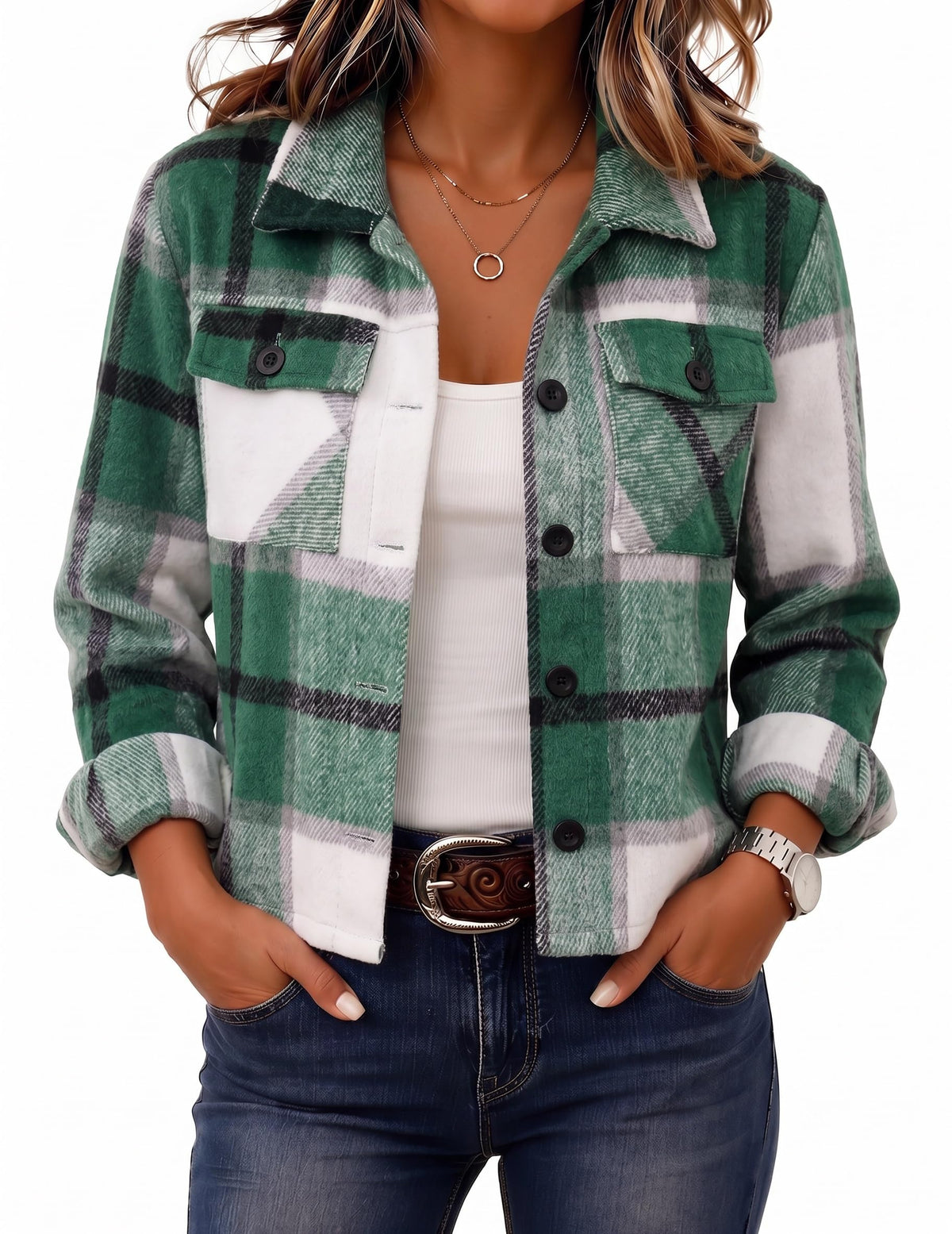 Zeagoo Women’s Cropped Plaid Flannel Shacket