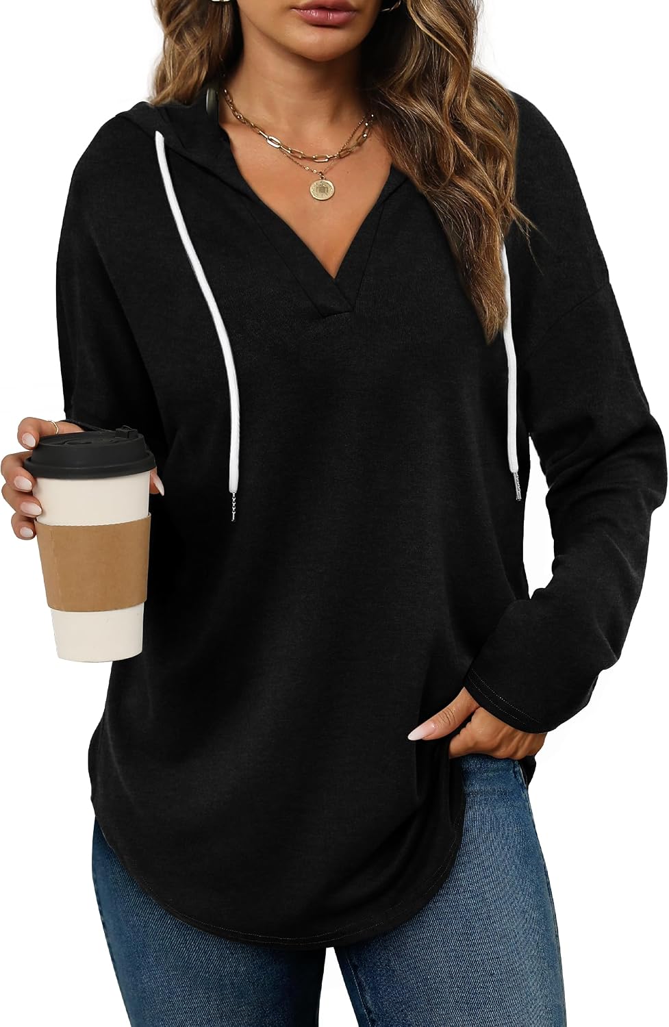 Women’s Loose Fit V-Neck Pullover Hoodie
