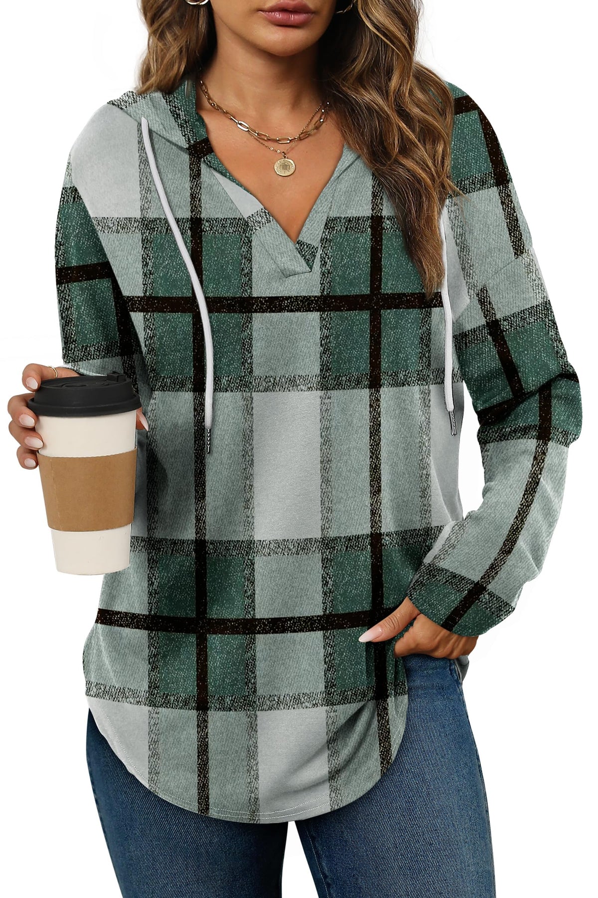 Women’s Loose Fit V-Neck Pullover Hoodie