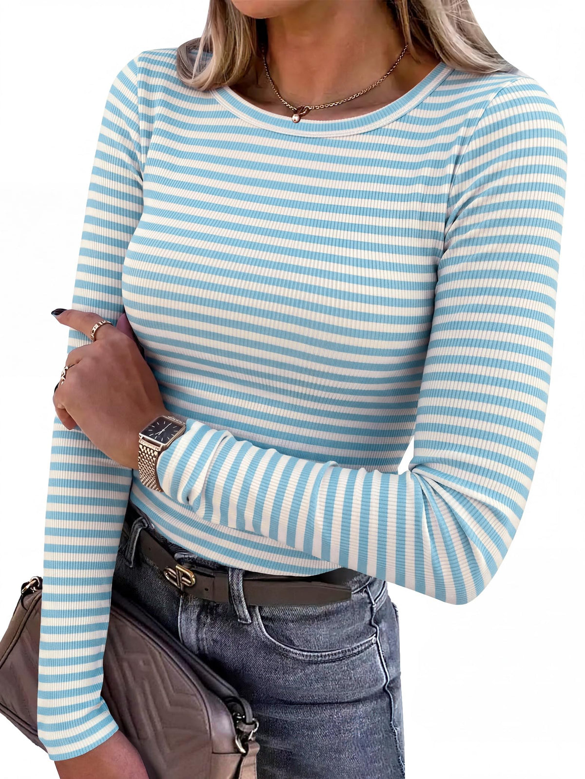 ANRABESS Women’s Ribbed Long Sleeve Crewneck Top