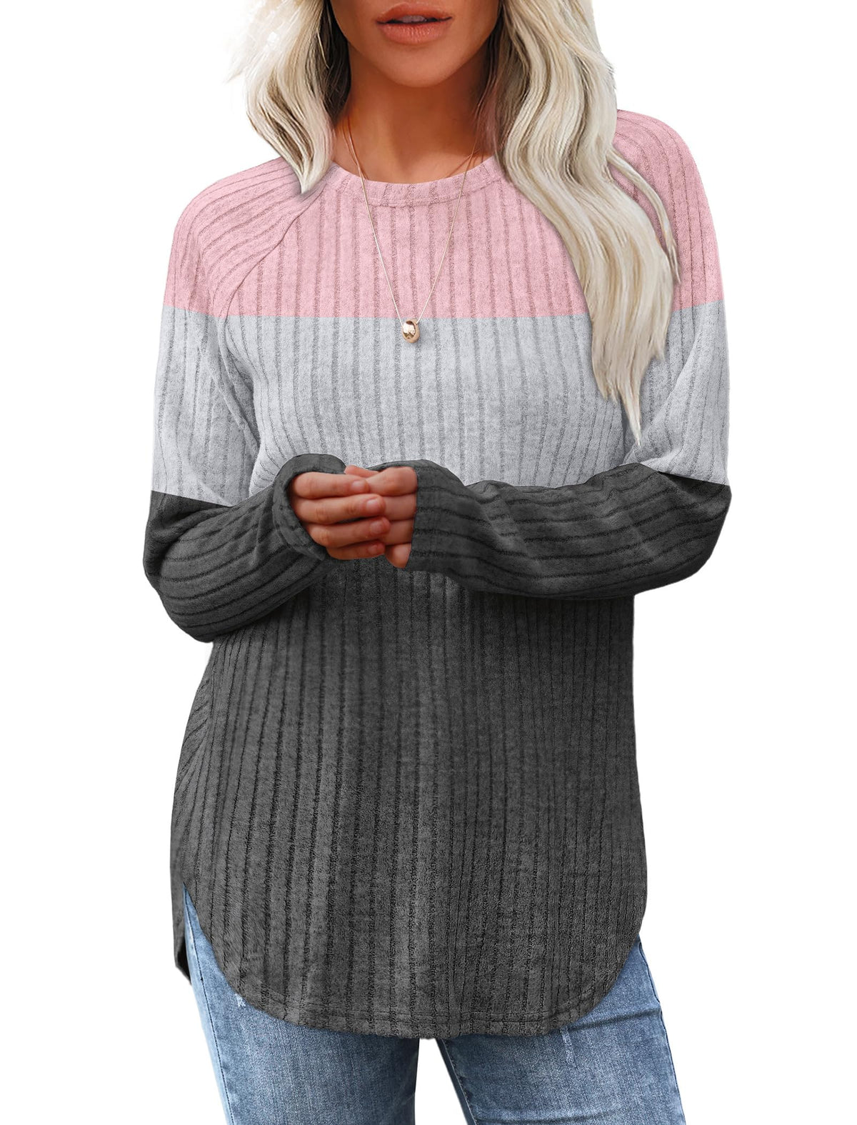 Saloogoe Women’s Long Sleeve Curved-Hem Tunic