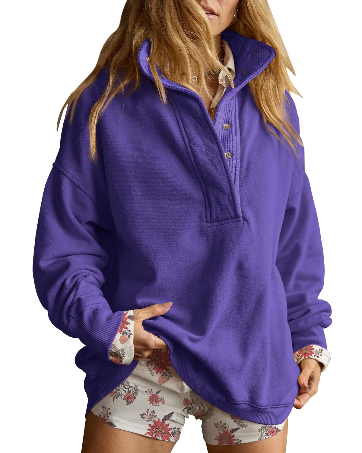Gacaky Women’s Oversized Snap-Neck Sweatshirt