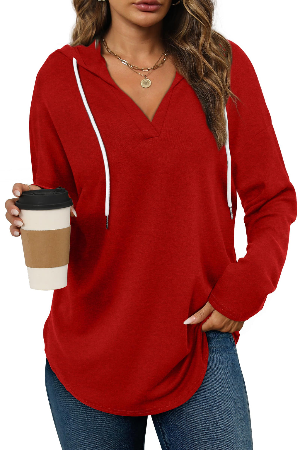 Women’s Loose Fit V-Neck Pullover Hoodie