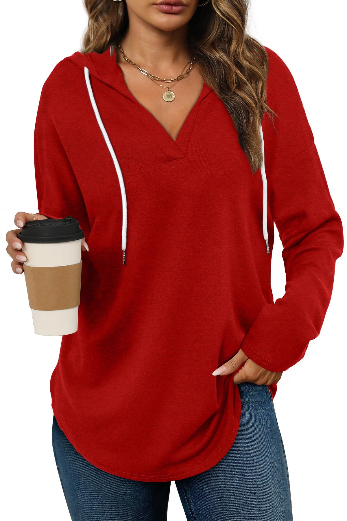 Women’s Loose Fit V-Neck Pullover Hoodie