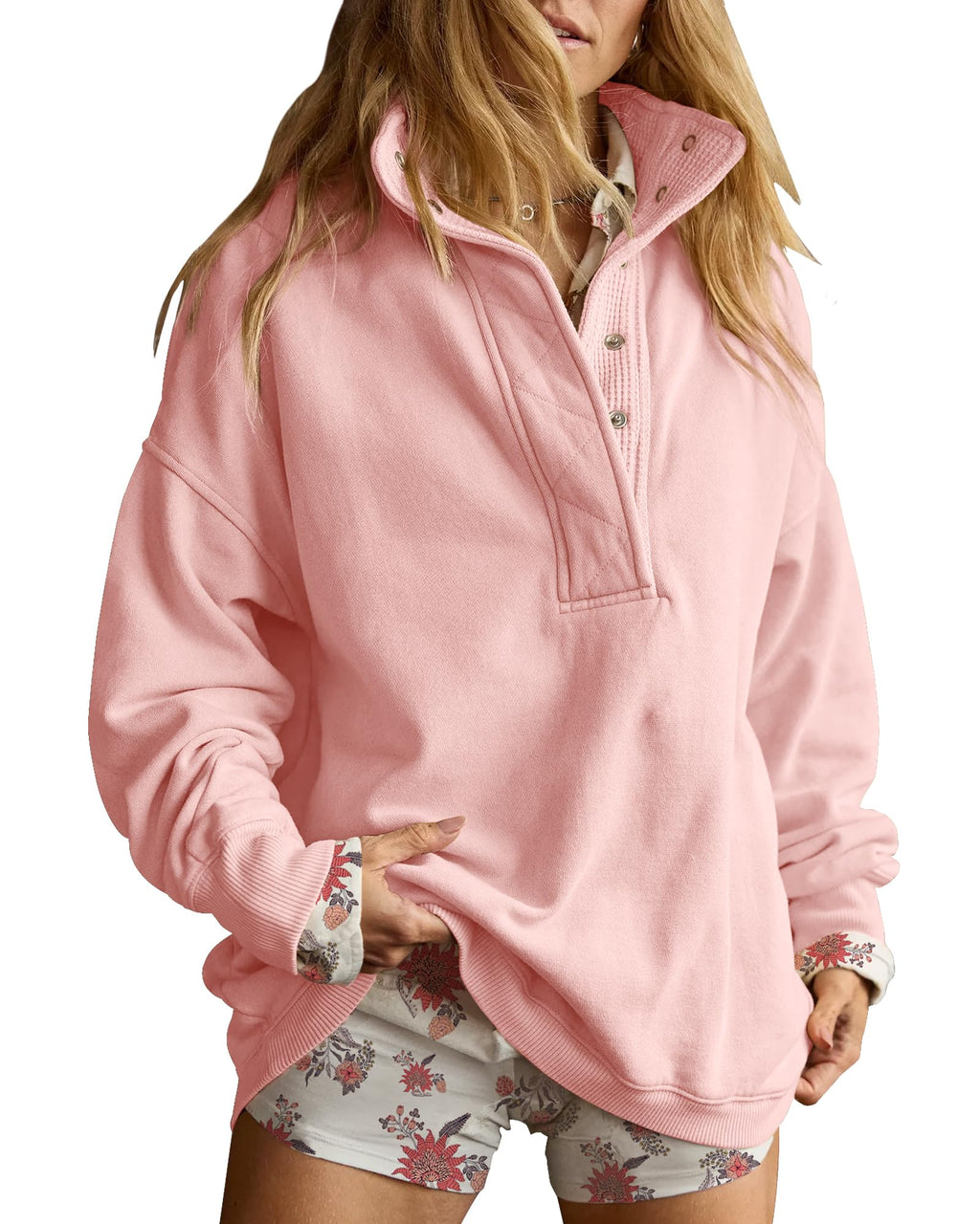 Gacaky Women’s Oversized Snap-Neck Sweatshirt