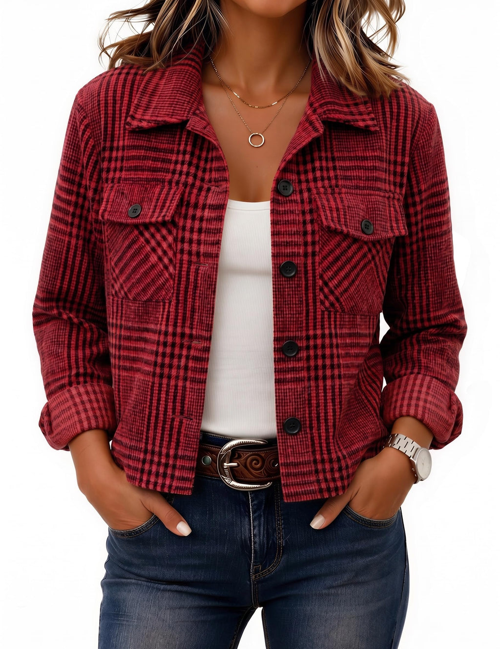 Zeagoo Women’s Cropped Plaid Flannel Shacket