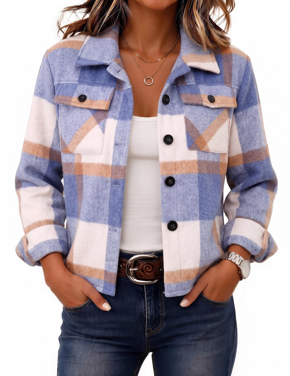 Zeagoo Women’s Cropped Plaid Flannel Shacket