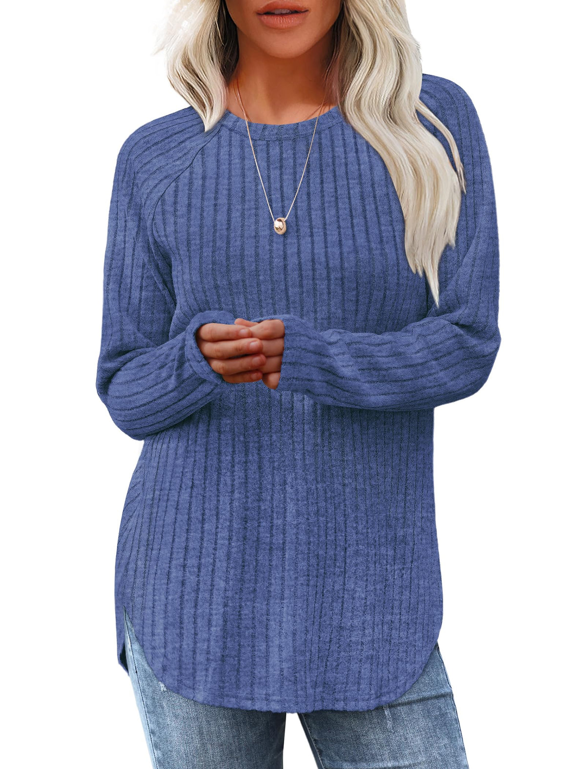 Saloogoe Women’s Long Sleeve Curved-Hem Tunic