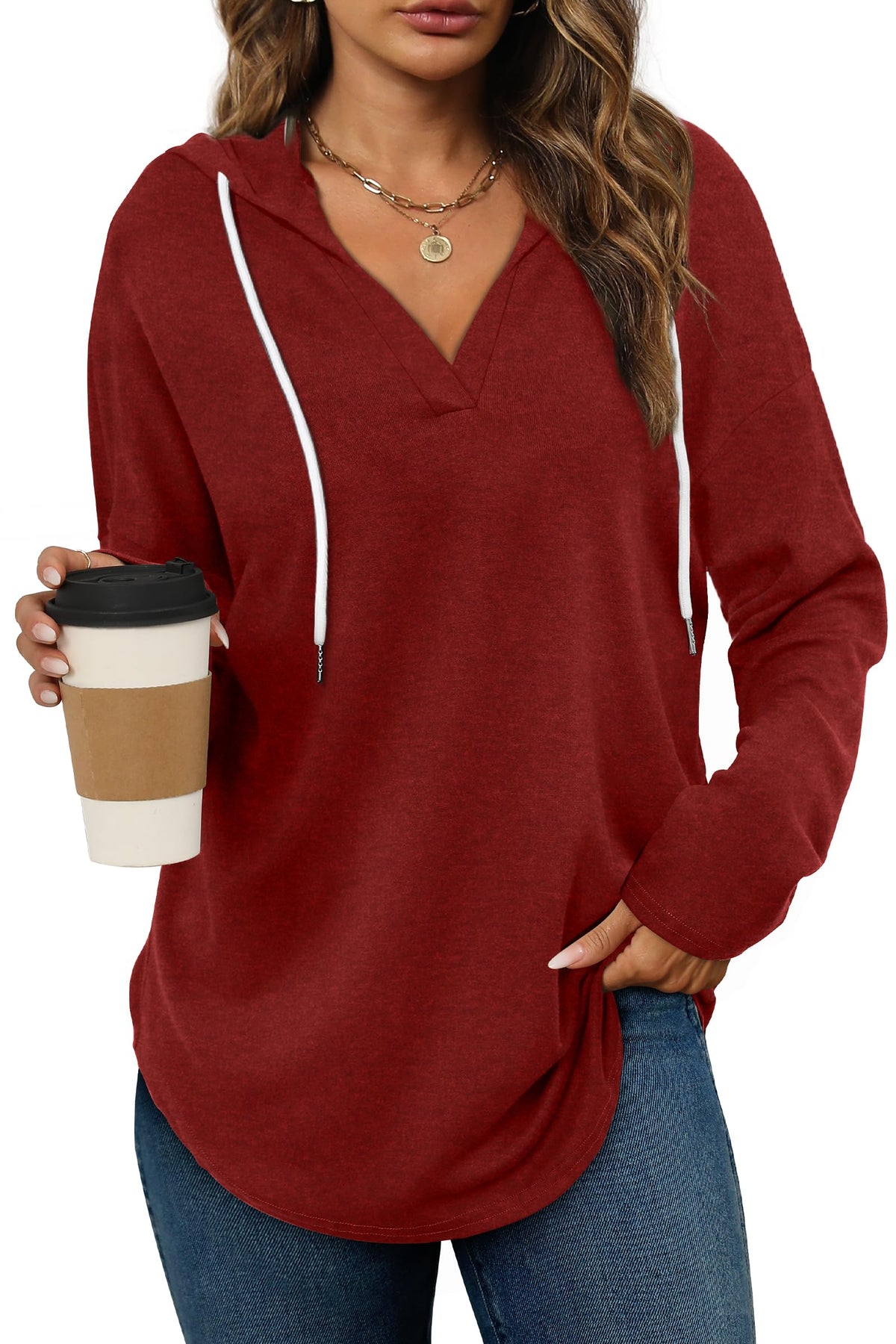 Women’s Loose Fit V-Neck Pullover Hoodie