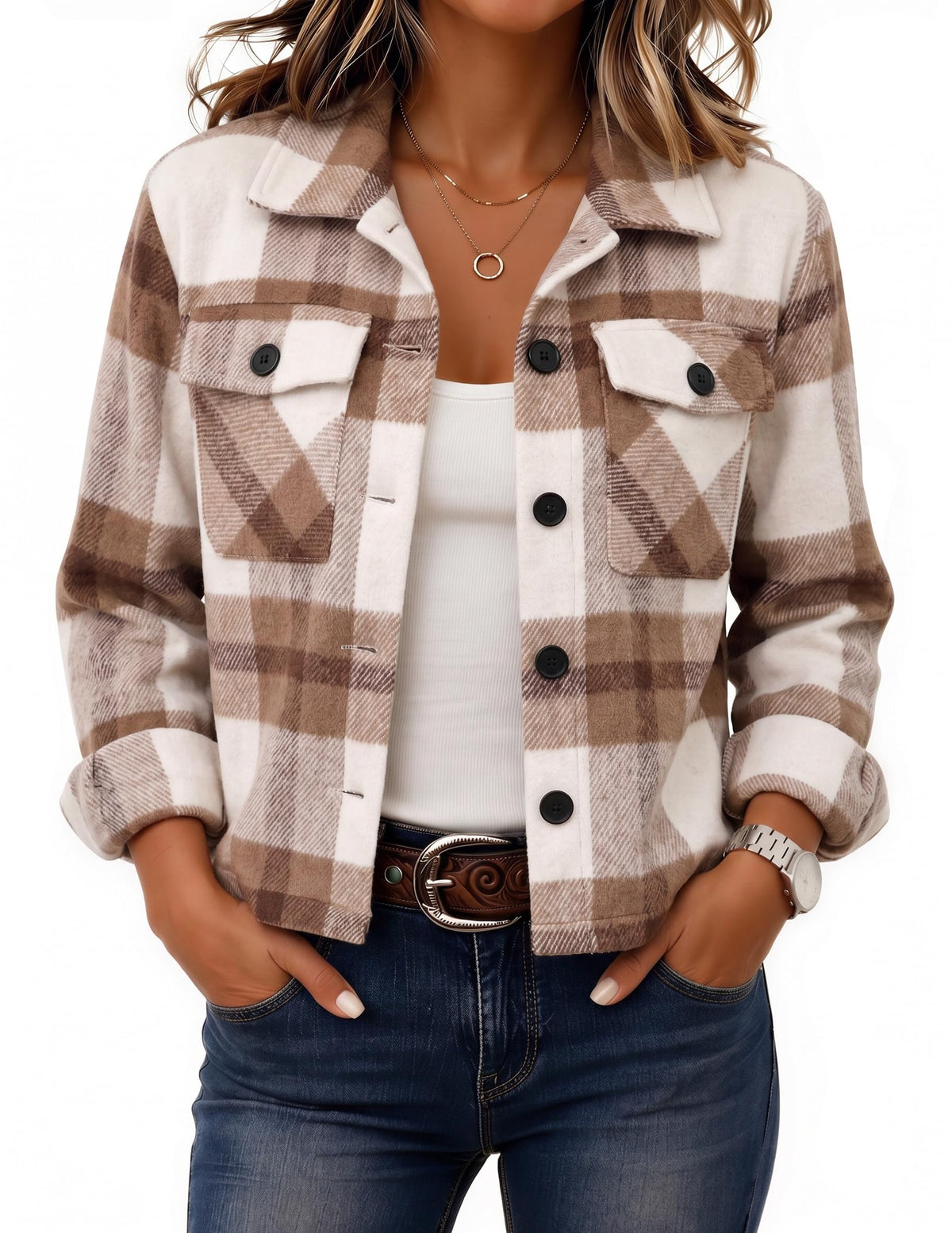 Zeagoo Women’s Cropped Plaid Flannel Shacket