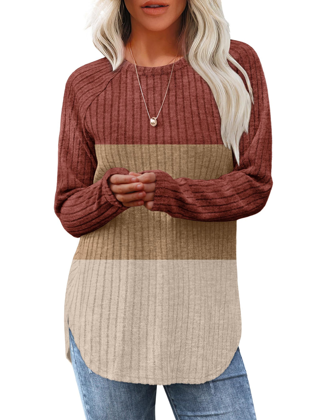 Saloogoe Women’s Long Sleeve Curved-Hem Tunic