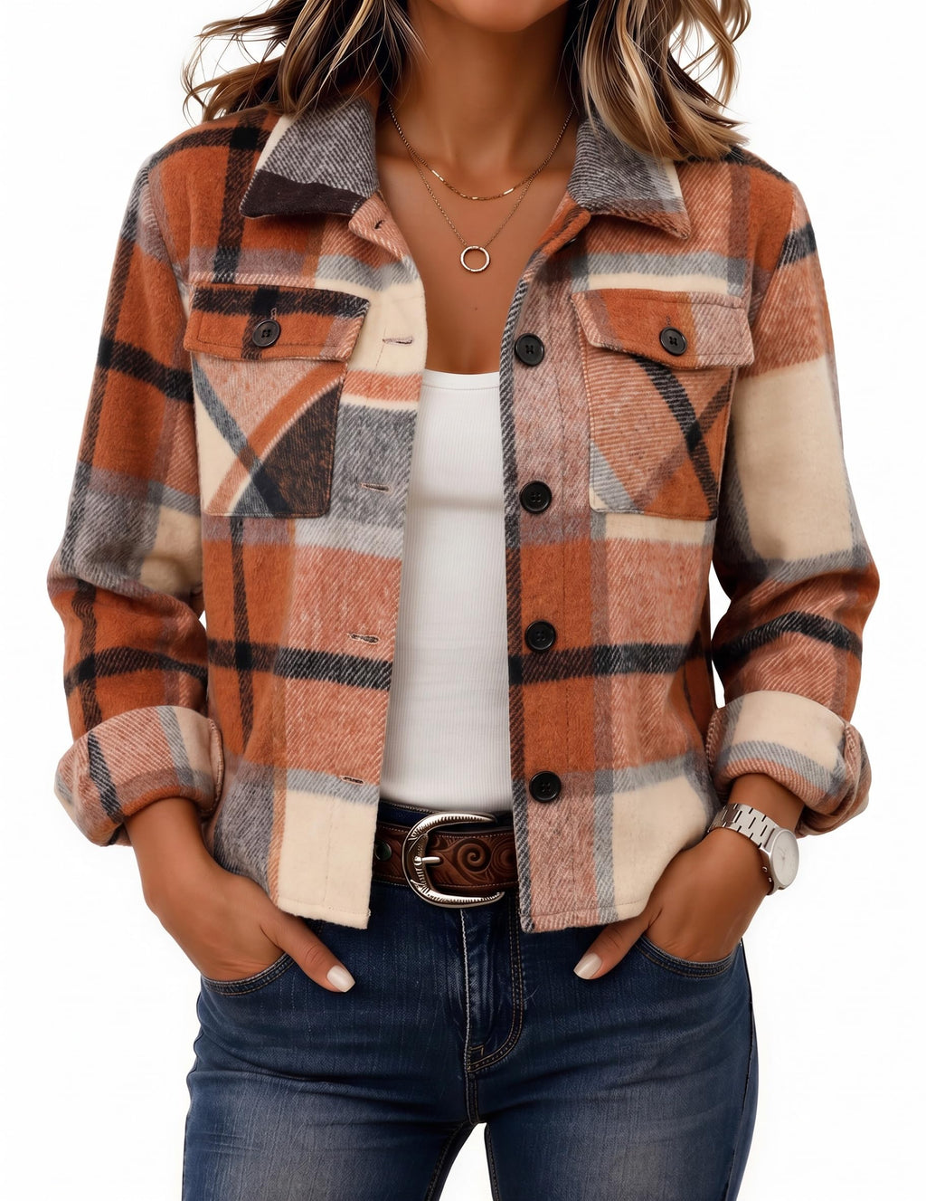 Zeagoo Women’s Cropped Plaid Flannel Shacket