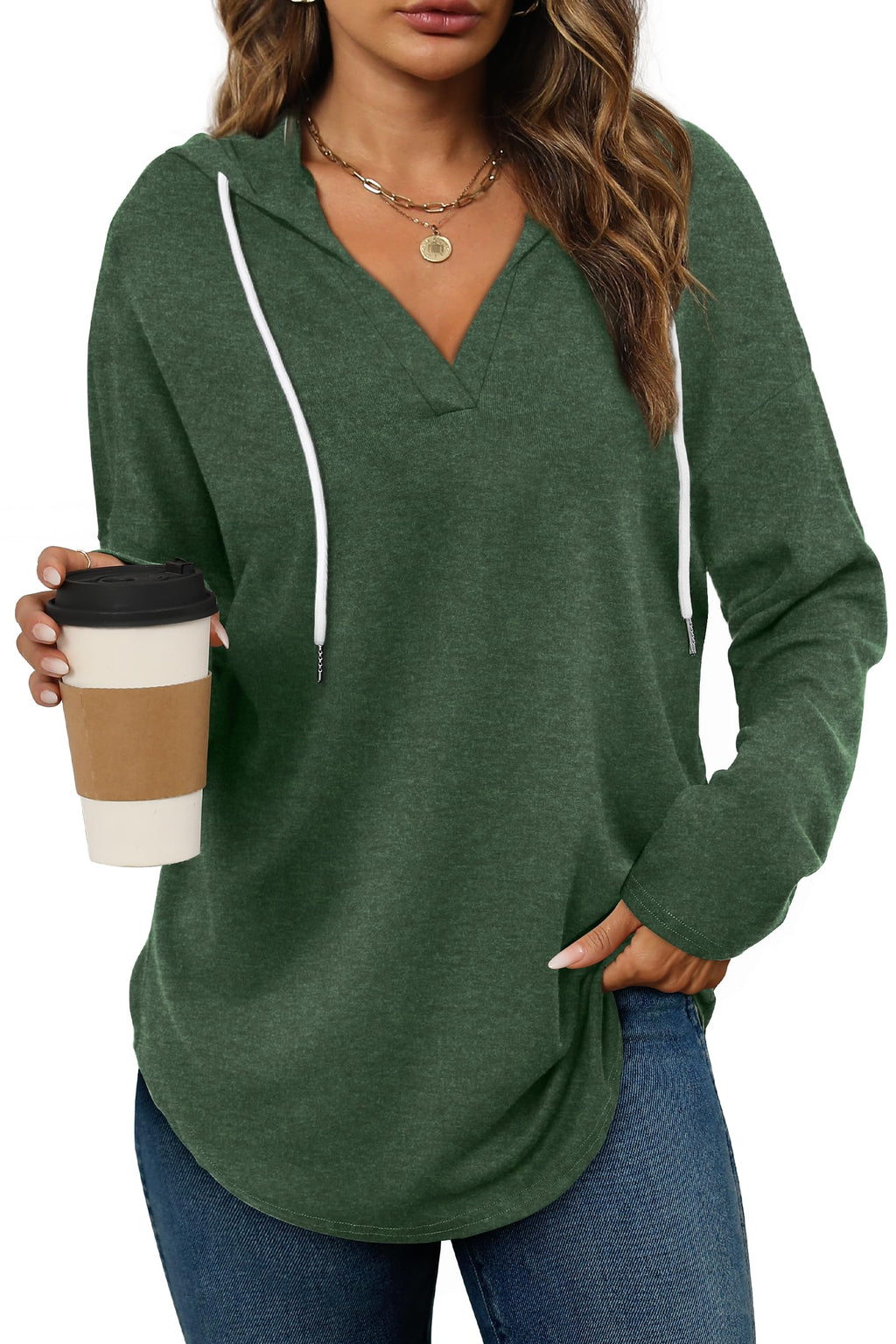 Women’s Loose Fit V-Neck Pullover Hoodie