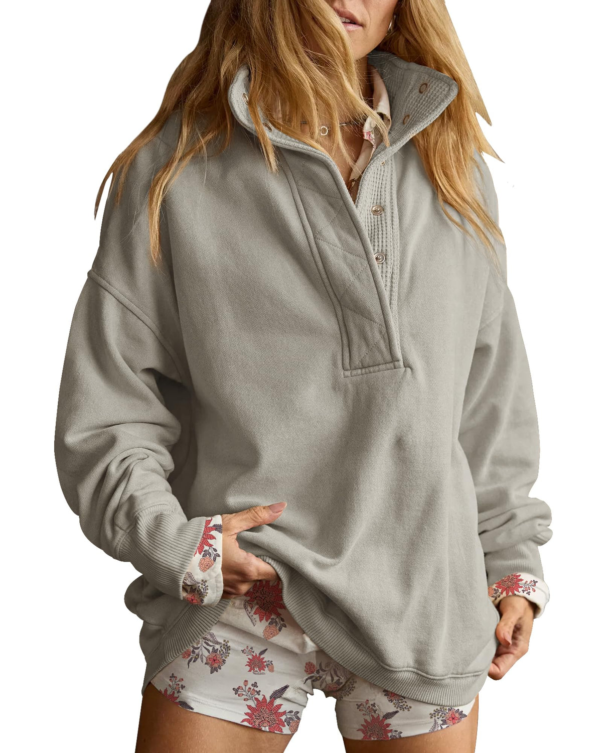 Gacaky Women’s Oversized Snap-Neck Sweatshirt