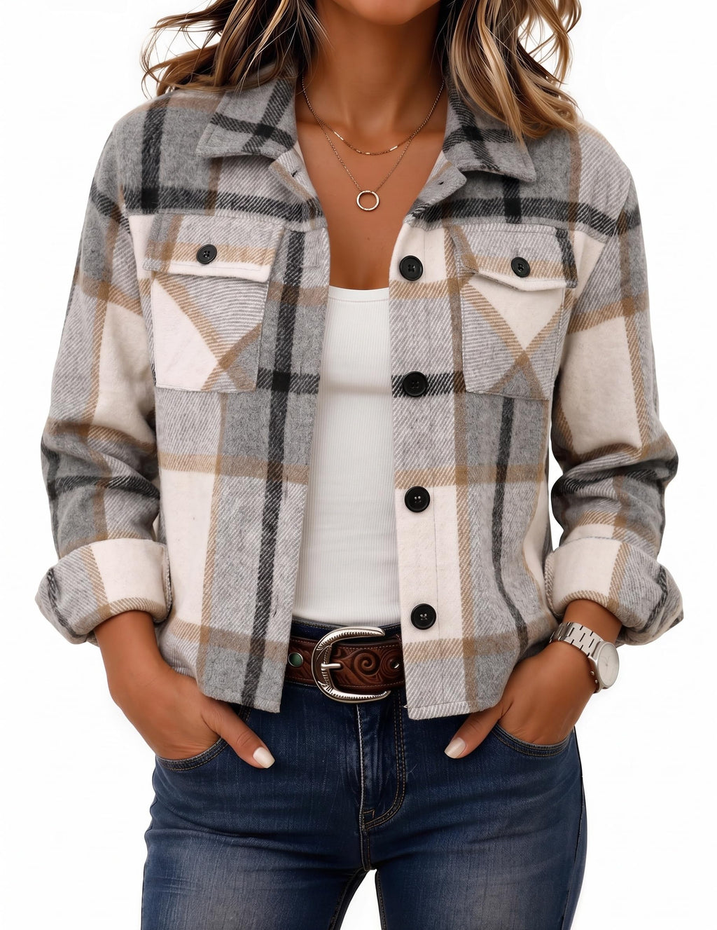 Zeagoo Women’s Cropped Plaid Flannel Shacket