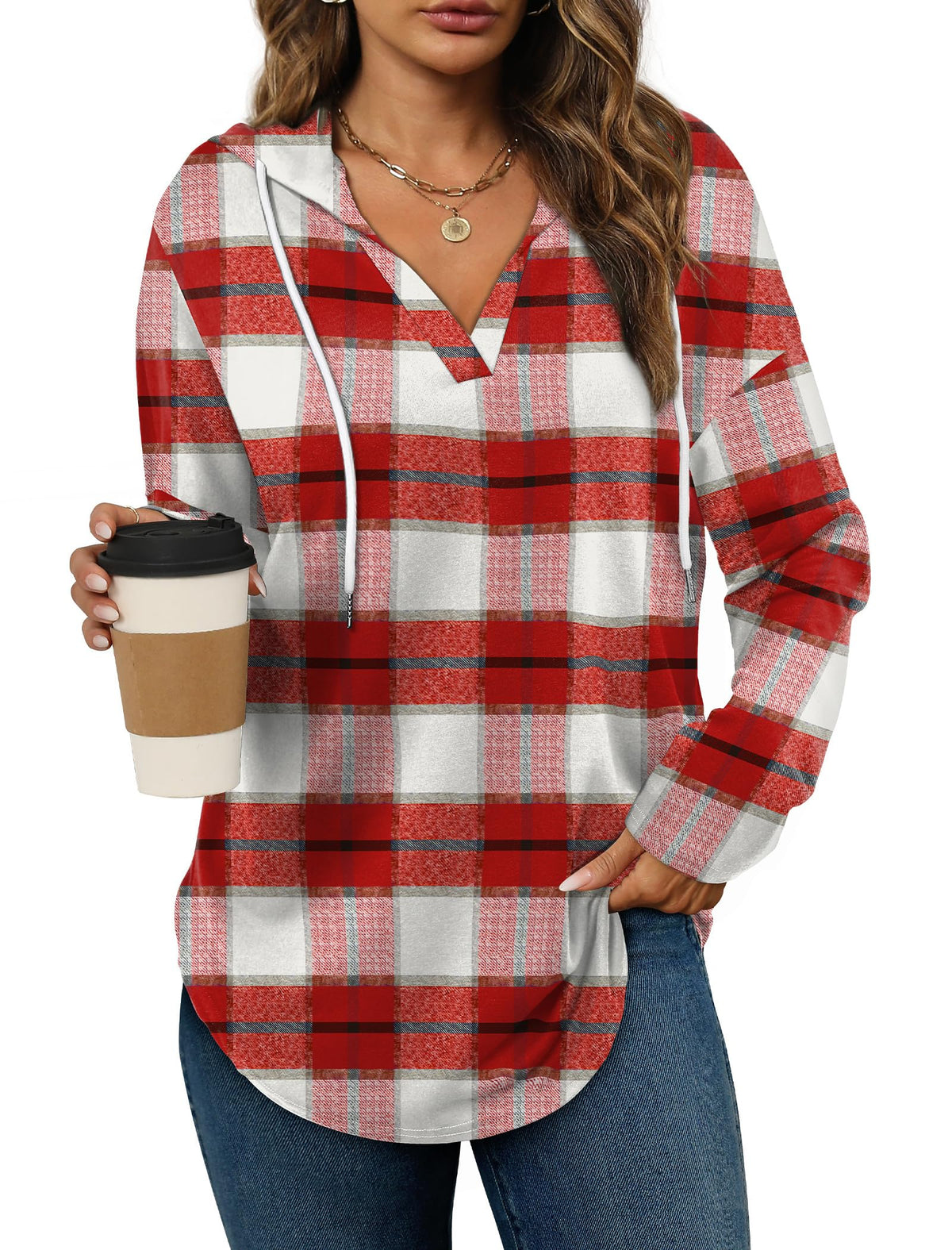 Women’s Loose Fit V-Neck Pullover Hoodie