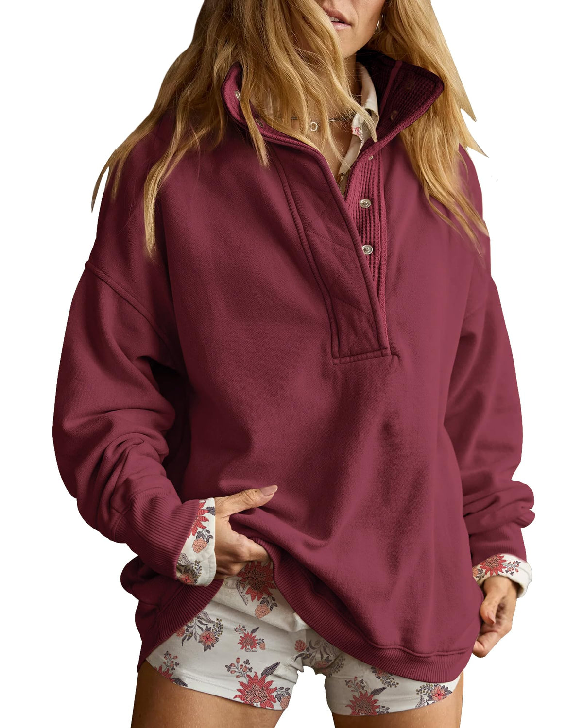 Gacaky Women’s Oversized Snap-Neck Sweatshirt