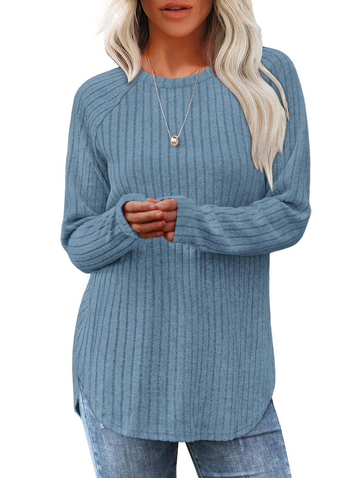 Saloogoe Women’s Long Sleeve Curved-Hem Tunic