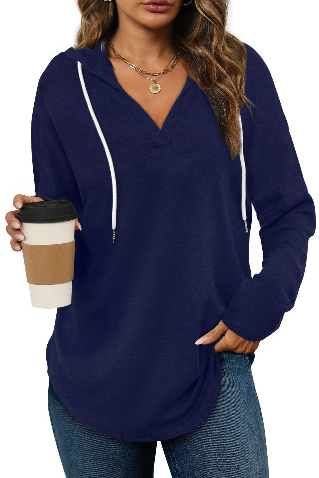 Women’s Loose Fit V-Neck Pullover Hoodie