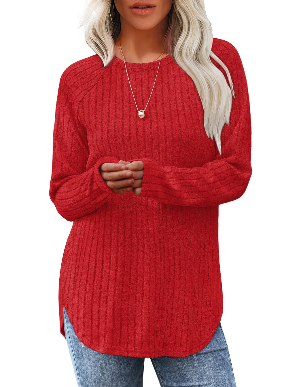 Saloogoe Women’s Long Sleeve Curved-Hem Tunic