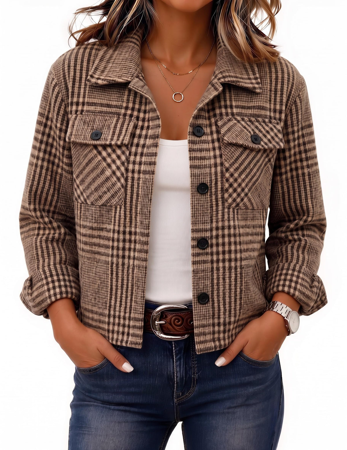Zeagoo Women’s Cropped Plaid Flannel Shacket