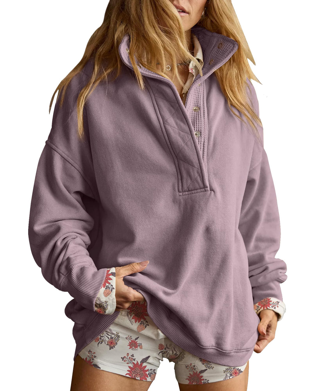 Gacaky Women’s Oversized Snap-Neck Sweatshirt