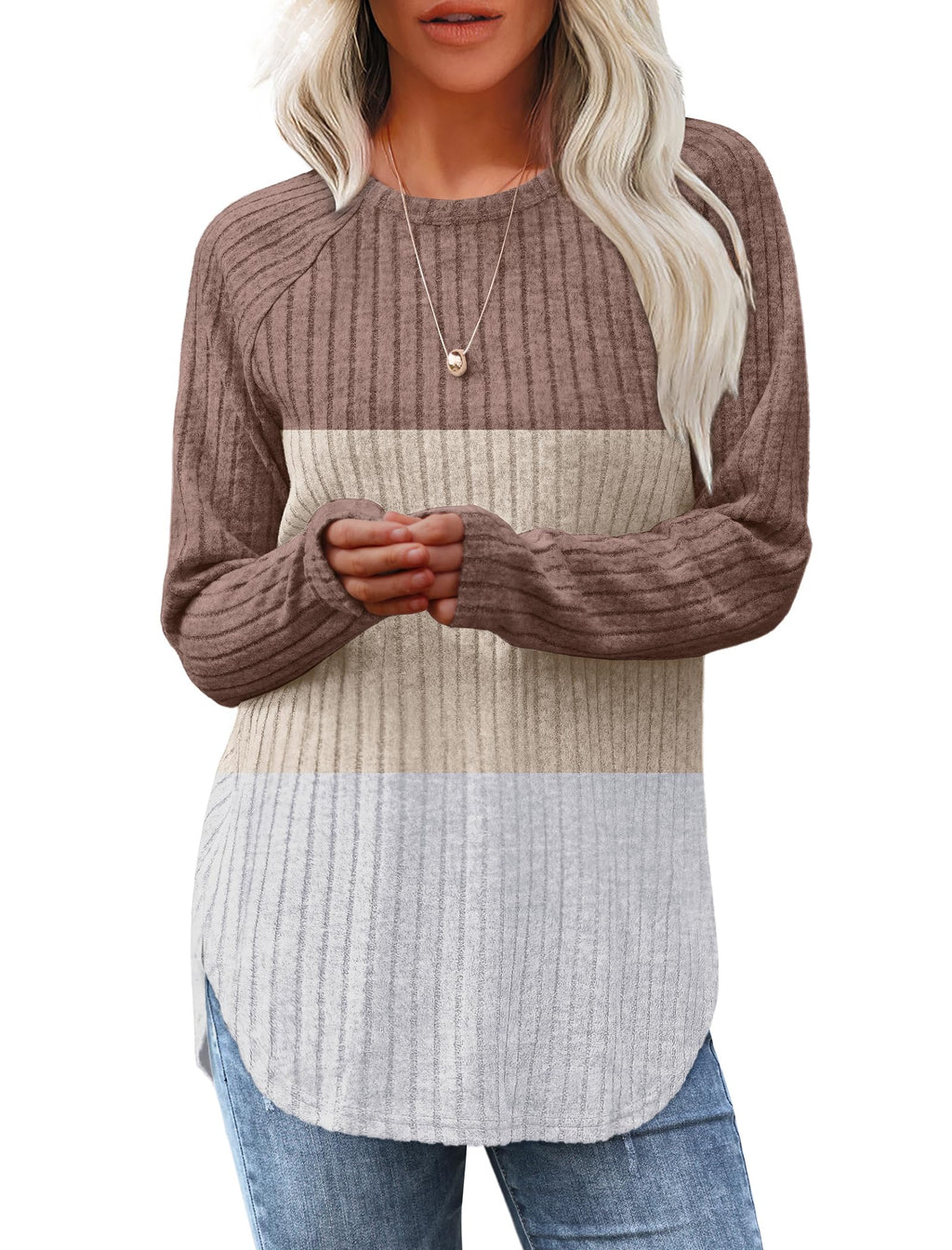 Saloogoe Women’s Long Sleeve Curved-Hem Tunic