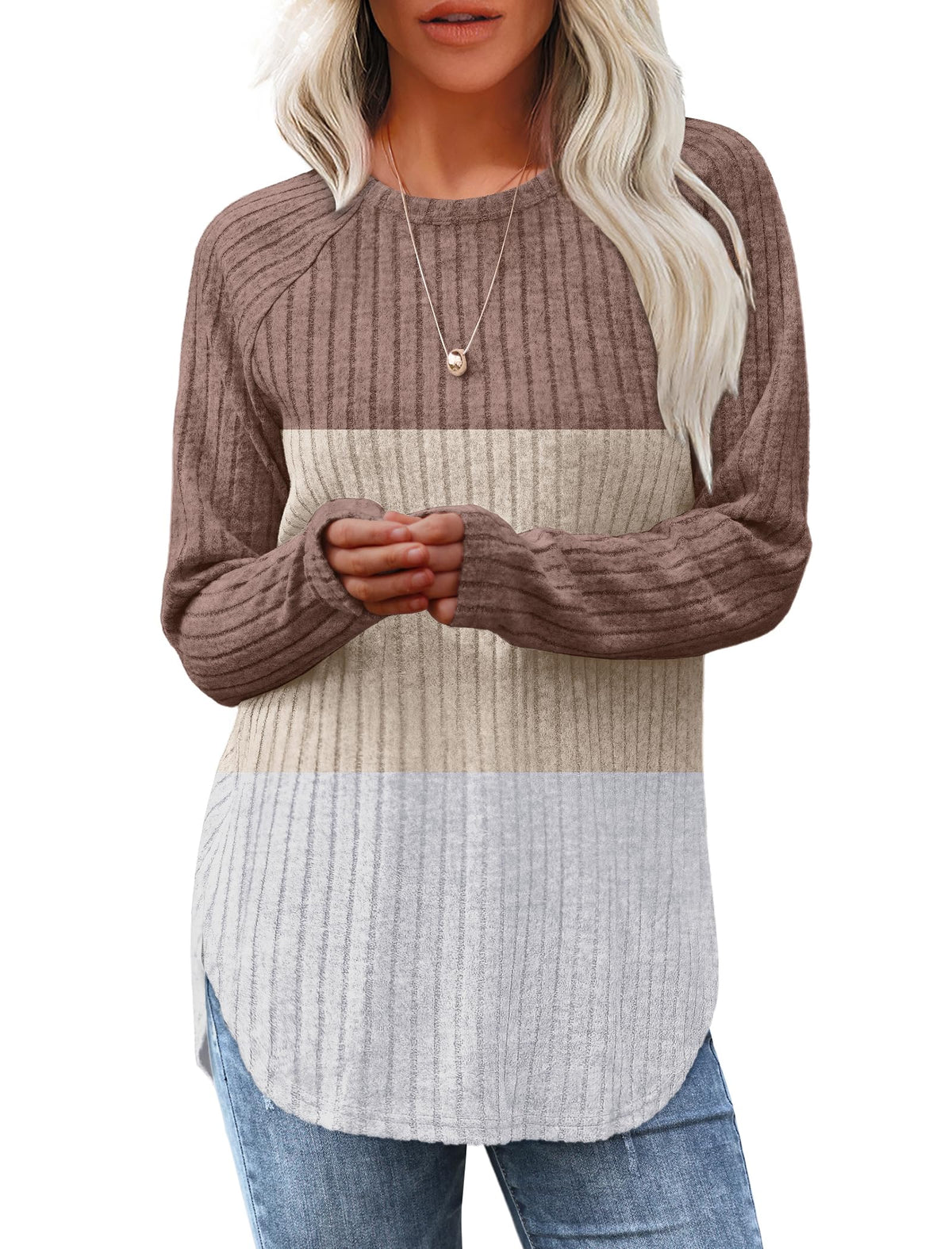 Saloogoe Women’s Long Sleeve Curved-Hem Tunic