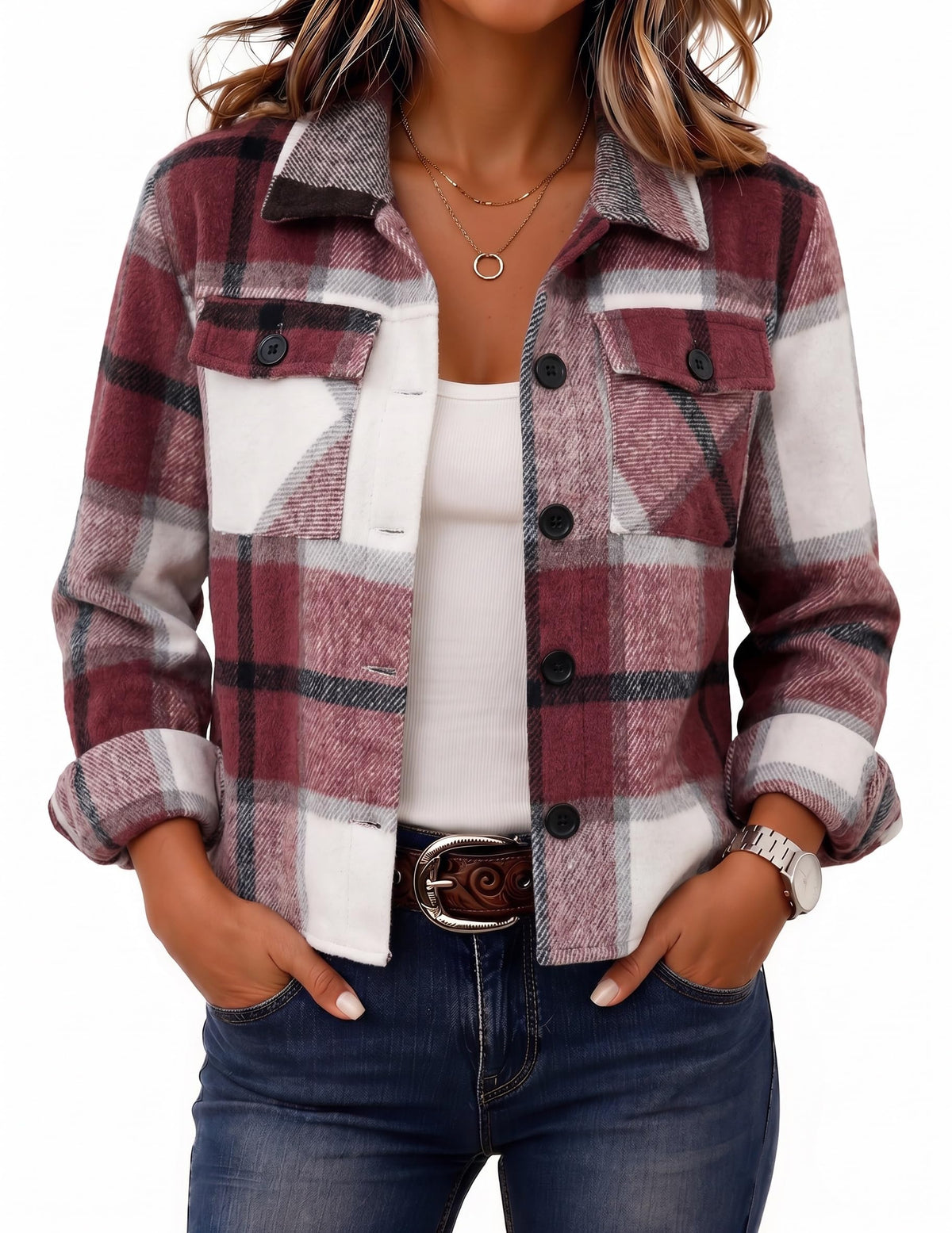 Zeagoo Women’s Cropped Plaid Flannel Shacket